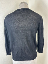 Load image into Gallery viewer, Max Mara Studio Black Ruffled Linen Cardigan Knit Sweater Sheer V-Neck Size S M 6 7 8