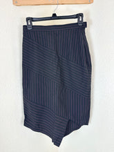 Load image into Gallery viewer, Vintage Moschino Couture Asymmetrical Pinstripe Wool Skirt Pink Black IT 42 US 8 7 S M