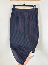 Load image into Gallery viewer, Vintage Moschino Couture Asymmetrical Pinstripe Wool Skirt Pink Black IT 42 US 8 7 S M