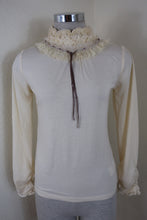 Load image into Gallery viewer, AXES FEMME Long Sleeve Embellished Bow Bib Cream White Top Small 4 5 6