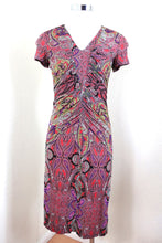 Load image into Gallery viewer, Vintage ETRO Paisley Purple Short Sleeve Bodycon Cotton Dress Small 40 4 6 7