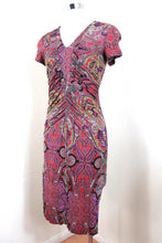 Load image into Gallery viewer, Vintage ETRO Paisley Purple Short Sleeve Bodycon Cotton Dress Small 40 4 6 7