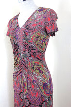 Load image into Gallery viewer, Vintage ETRO Paisley Purple Short Sleeve Bodycon Cotton Dress Small 40 4 6 7