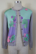 Load image into Gallery viewer, Vintage LEONARD Paris Grey Green Purple Wool Floral Sweater Button Top Blouse Small 38 4 5 6