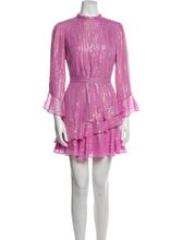 Load image into Gallery viewer, SALONI Marissa Pink Mettalic LOng SLeeve Mini A-Line Dress Medium 7 8 10