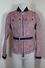 Load image into Gallery viewer, MONCLER Grenoble Red Blue Houndstooth Bomber Zip Belted Jacket Small XS 0 1 2