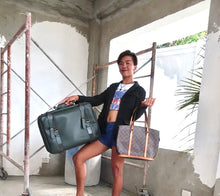 Load image into Gallery viewer, Vintage Louis VUITTON LV Green Taiga Leather Luggage Duffel Bag