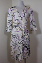 Load image into Gallery viewer, MISSONI Wrap-around Purple Brown WHite Foilage Silk Dress S- M Sz. 4 5 6