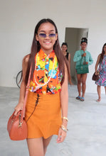 Load image into Gallery viewer, Vintage VERSUS Gianni VERSACE Bright Yellow Colorful Sleeveless Cotton Top Blouse Blazer S M 4 5 6