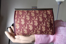 Load image into Gallery viewer, Vintage Christian DIOR Logo Burgundy Tapestry canvas Metal Frame Small Clutch Purse Hand Bag