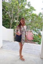 Load image into Gallery viewer, MISSONI Wrap-around Purple Brown WHite Foilage Silk Dress S- M Sz. 4 5 6