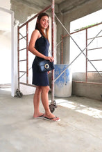 Load image into Gallery viewer, Vintage GIANNI VERSACE LBD Navy Blue Spaghetti Strap Zip Dress Small 2 3 4 26 40