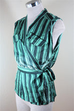 Load image into Gallery viewer, DRIES Van NOTEN Stripes Green Wrap Sleeveless To Blouse Shirt 38 4 5 6 Small