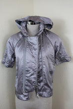 Load image into Gallery viewer, STELLA McCartney Adidas Glossy Silver Hoodie Track Top SHort Sleeve Jacket XS Small 34 2 3 4