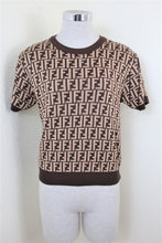 Load image into Gallery viewer, Vintage FENDI FF Logo Brown Wool Blouse Top Short Sleeves S M 4 5 6