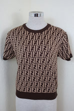 Load image into Gallery viewer, Vintage FENDI FF Logo Brown Wool Blouse Top Short Sleeves S M 4 5 6