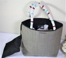 Load image into Gallery viewer, RARE Christian DIOR Houndstooth Wool Beaded Handles Hand Bag Handbag