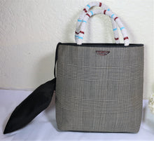 Load image into Gallery viewer, RARE Christian DIOR Houndstooth Wool Beaded Handles Hand Bag Handbag