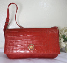 Load image into Gallery viewer, Vintage Gianni VERSACE Orange Croc Stamp Leather Medusa Face Shoulder Bag