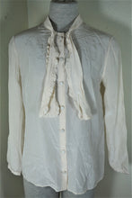 Load image into Gallery viewer, YSL Yves Saint LAURENT Cream White Silk Long SLeeves Bow Top Medium 6 7 8