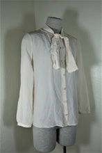 Load image into Gallery viewer, YSL Yves Saint LAURENT Cream White Silk Long SLeeves Bow Top Medium 6 7 8
