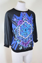 Load image into Gallery viewer, EMILIO PUCCI Black Blue Long Sleeve Silk Blouse Top Small 38 2 3 4
