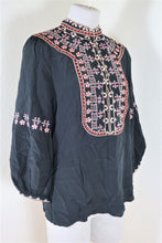Load image into Gallery viewer, VILSHENKO Black Embroidered Long Sleeve SILK Blouse Top Shirt S M 4 5 6