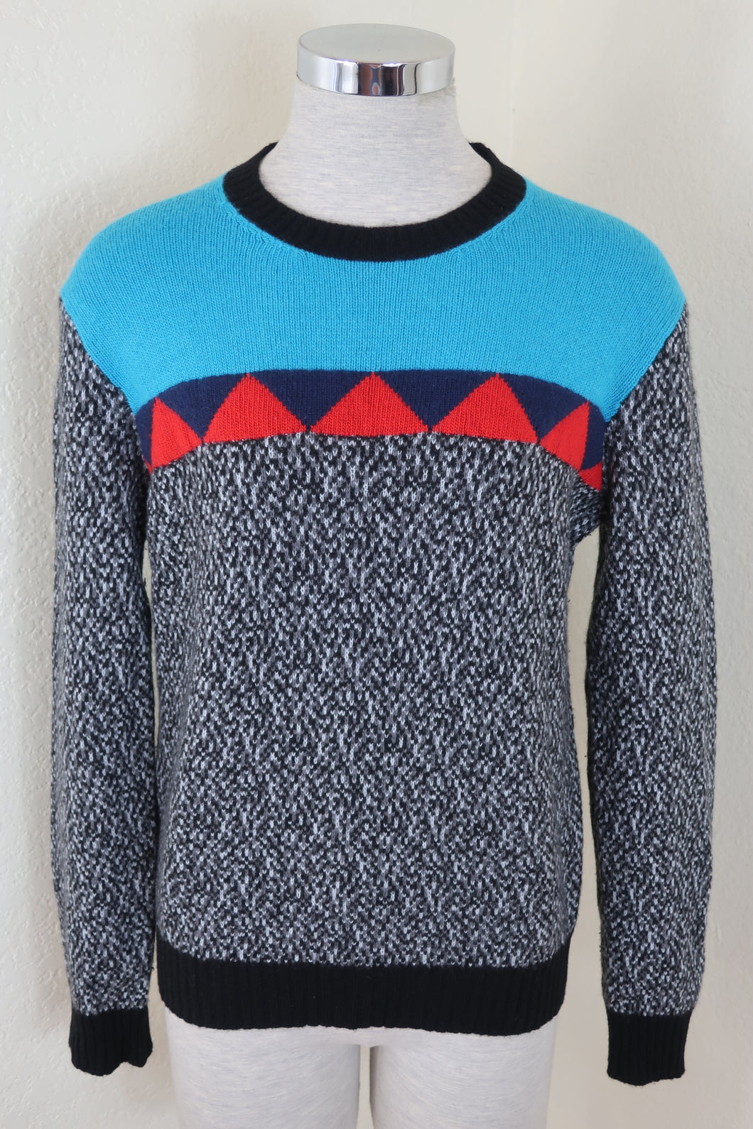 PRADA Black Blue Red Geometric Cashmere Wool Sweater Cardigan Top Small 38  4 6