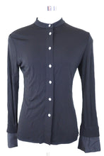 Load image into Gallery viewer, Vintage HERMES Black Leather Cuff Palladium Buttons Blouse Shirt Top Sz 36 Small 0 2 4

