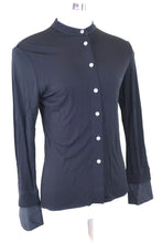 Load image into Gallery viewer, Vintage HERMES Black Leather Cuff Palladium Buttons Blouse Shirt Top Sz 36 Small 0 2 4
