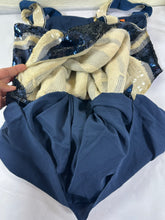 Load image into Gallery viewer, Tory Burch Edna Sequin Dress Navy Ivory Striped Shift Mini Small 0 2 4

