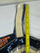 Load image into Gallery viewer, Tory Burch Edna Sequin Dress Navy Ivory Striped Shift Mini Small 0 2 4
