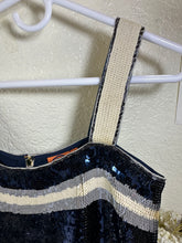Load image into Gallery viewer, Tory Burch Edna Sequin Dress Navy Ivory Striped Shift Mini Small 0 2 4
