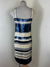 Load image into Gallery viewer, Tory Burch Edna Sequin Dress Navy Ivory Striped Shift Mini Small 0 2 4
