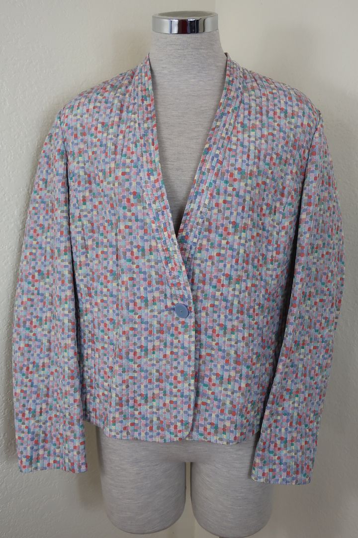 KATE HILL Confetti Multicolor Quilted Silk Blazer Jacket Medium - Large 6 7 8