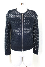 Load image into Gallery viewer, IRO Ostella Black Perforated W/ Leather Trim Bomber Jacket Zip XS Small 36 0 2 4
