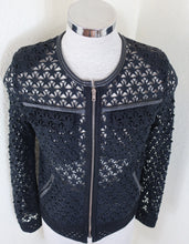 Load image into Gallery viewer, IRO Ostella Black Perforated W/ Leather Trim Bomber Jacket Zip XS Small 36 0 2 4
