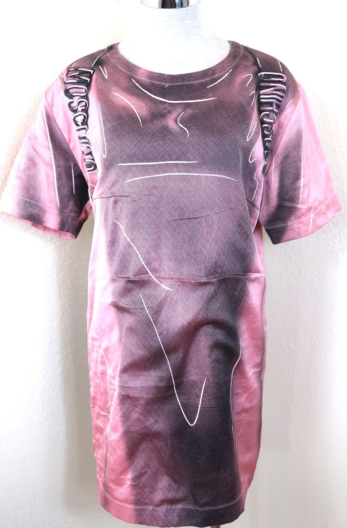 Vintage MOSCHINO Couture Old ROse Bag Print Jersey Dress Small 36 2 4