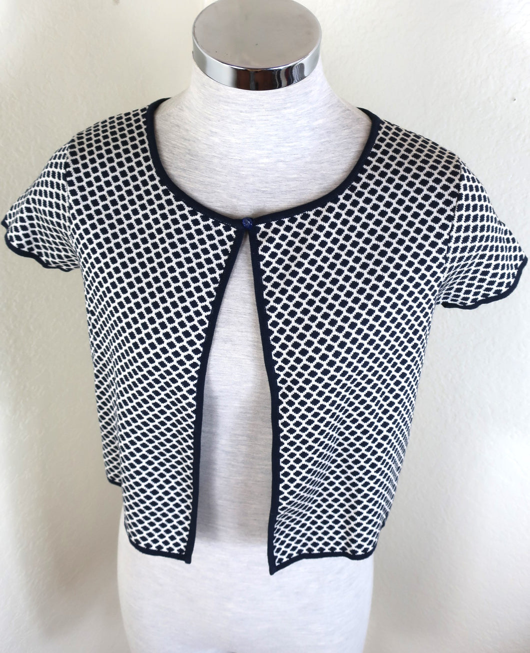 CHRISTIAN DIOR Knitted Print Vest Bolero Short Sleeve Cotton Blazer Top Shirt Small 4 5 6