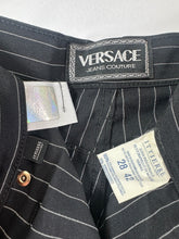 Load image into Gallery viewer, Vintage Versace Jeans Couture Black Pinstripe Trousers Pants Medusa Italy 28 42 Small
