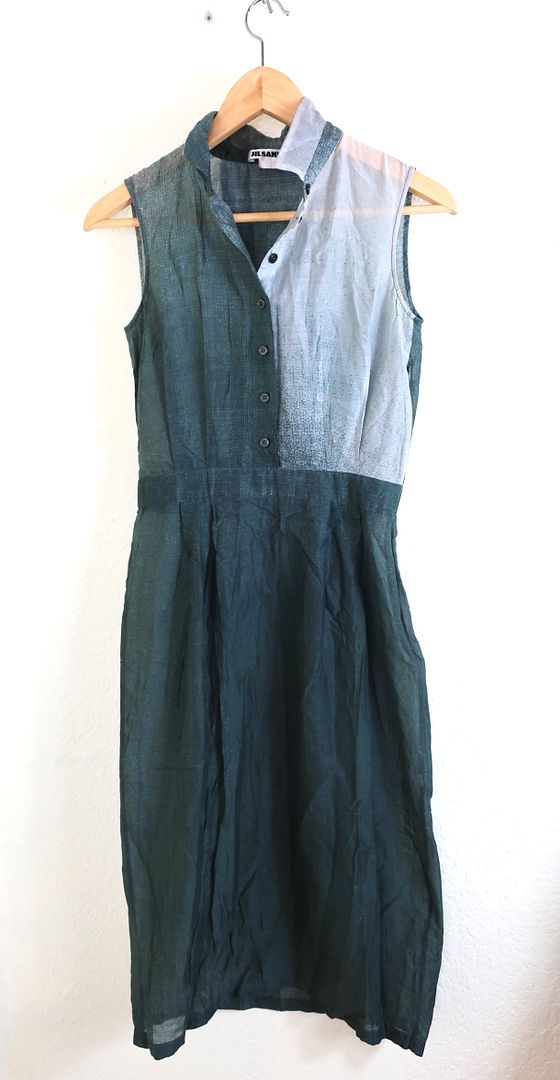 Vintage JILL SANDER Mesh Grey Sleeveless Mini Silk Dress Small 2 3 4