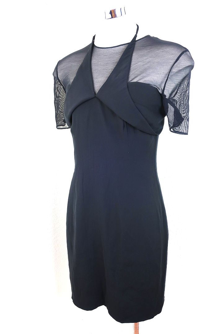 Vintage GIORGIO ARMANI LBD Black Mini Mesh Dress Gown XS Small 38 2 3 4
