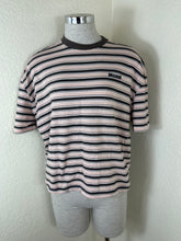 Load image into Gallery viewer, Prada Milano Brown Beige Horizontal Stripe Logo T-Shirt Size 38 XS S

