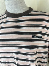 Load image into Gallery viewer, Prada Milano Brown Beige Horizontal Stripe Logo T-Shirt Size 38 XS S
