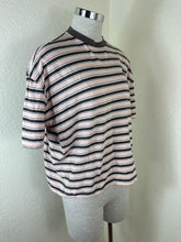 Load image into Gallery viewer, Prada Milano Brown Beige Horizontal Stripe Logo T-Shirt Size 38 XS S
