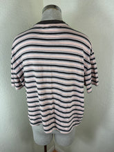 Load image into Gallery viewer, Prada Milano Brown Beige Horizontal Stripe Logo T-Shirt Size 38 XS S
