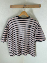 Load image into Gallery viewer, Prada Milano Brown Beige Horizontal Stripe Logo T-Shirt Size 38 XS S
