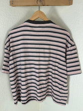 Load image into Gallery viewer, Prada Milano Brown Beige Horizontal Stripe Logo T-Shirt Size 38 XS S
