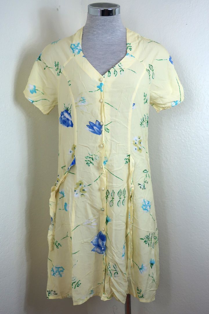 ROUJE Paris Yellow Floral Cotton Side Tie Summer Spring Dress Small 2 3 4