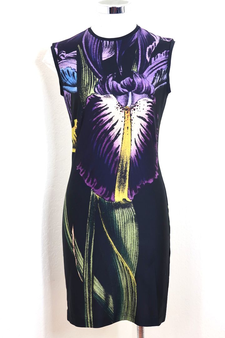 CHRISTOPHER KANE Black Blue Lilly Floral Sleeveless Bodycon Dress Small Medium 4 5 6